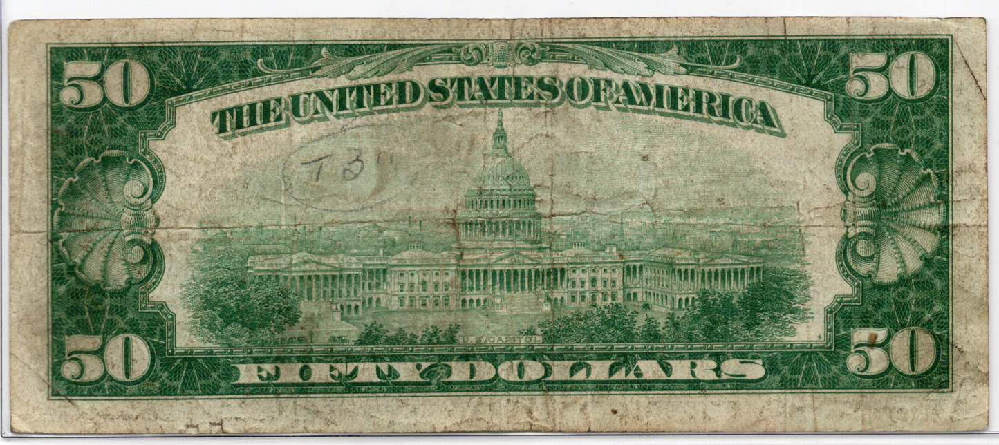 1928 $50 FRN Gold on Demand Numerical "7"