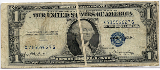 1935E $1 Silver Certificate GUTTER FOLD ERROR