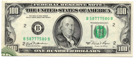 1981 $100 FRN Bottom Left Fold Over ERROR