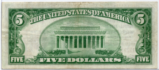 1929 $5 Worcester County NB of Worcester, Massachusetts TYPE 2 CH# 7595
