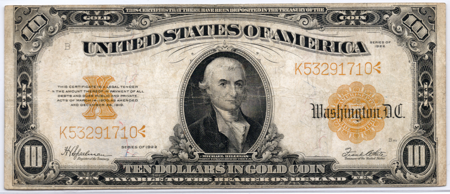 1922 $10 Gold Certificate