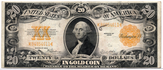 1922 $20 Gold Certificate