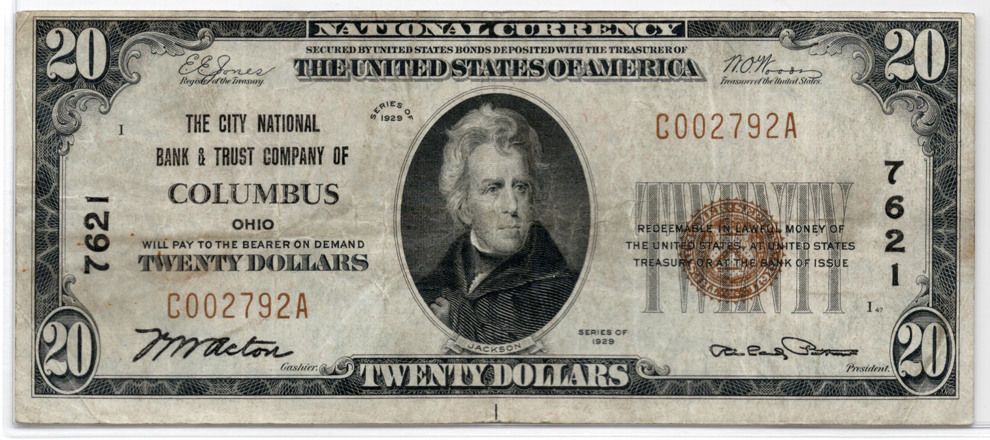 1929 $10 City NB and Trust of Columbus Ohio CH# 7621