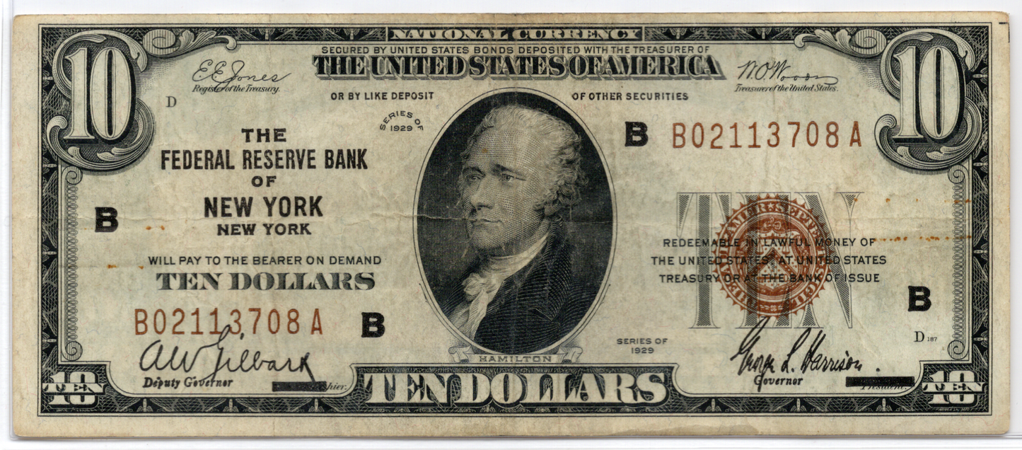 1929 $10 FRBN New York