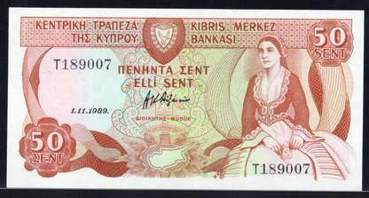 Cyprus P# 52 1989 Central Bank of Cyprus 50 Sent