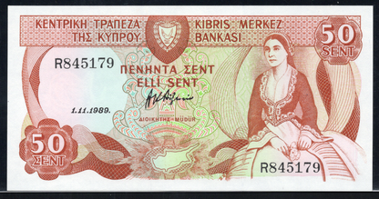 Cyprus P# 52 1989 Central Bank of Cyprus 50 Sent