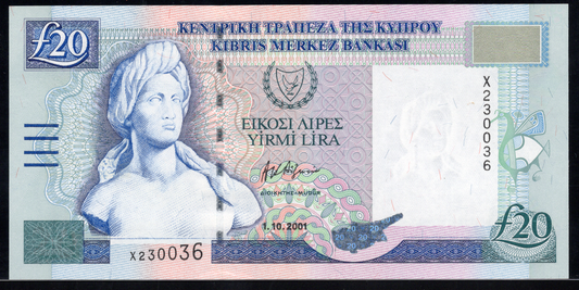 Cyprus P# 63b 2001 Central Bank of Cyprus 20 Pound UNC