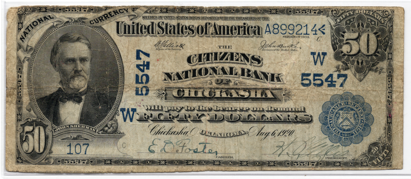 1902 $50 Citizens NB of Chickasha Oklahoma CH# 5547