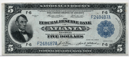 1918 $5 FRBN Atlanta
