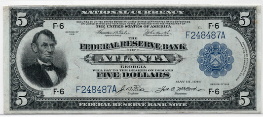 1918 $5 FRBN Atlanta