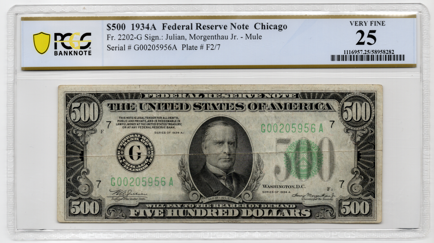 FR 2202-G 1934A $500 FRN Chicago MULE