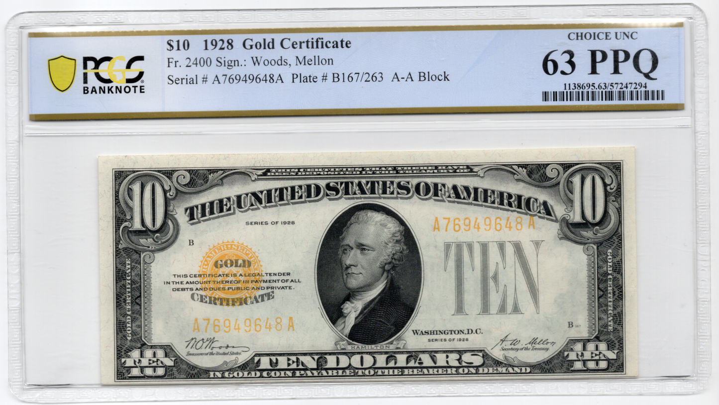 FR 2400 1928 $10 Gold Certificate