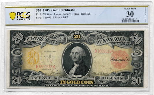 FR 1179 1905 $20 Gold Certificate TECHNICOLOR