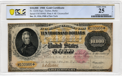 FR 1225h 1900 $10,000 Gold Certificate UNCANCELLED SCARCE 16 KNOWN