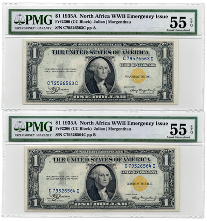 FR 2306 1935A $1 North Africa WWII Emergency Issue CONSECUTIVE PAIR
