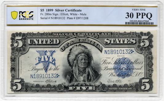 FR 280m 1899 $5 Silver Certificate, Mule, Blue