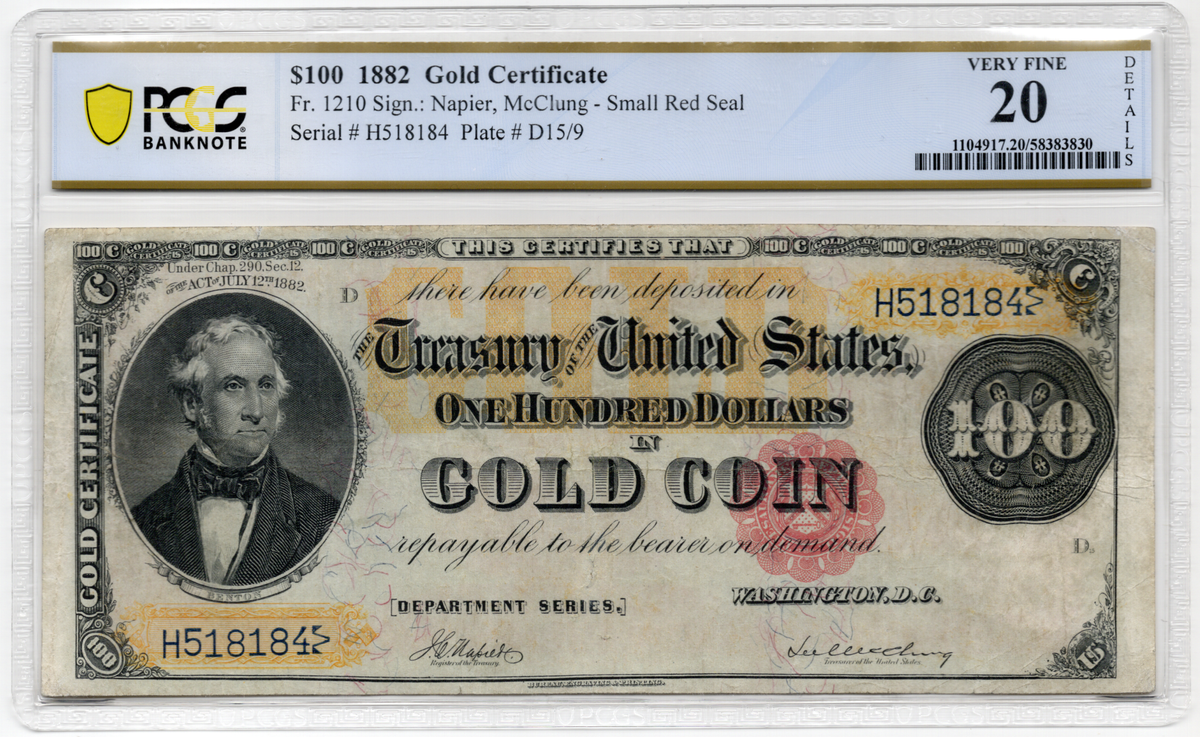 FR 1210 1882 $100 Gold Certificate