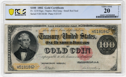 FR 1210 1882 $100 Gold Certificate