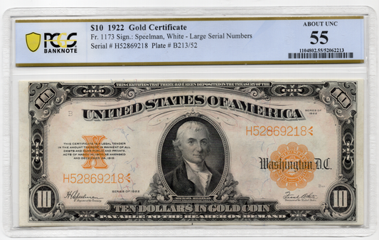 FR 1173 1922 $10 Gold Certificate