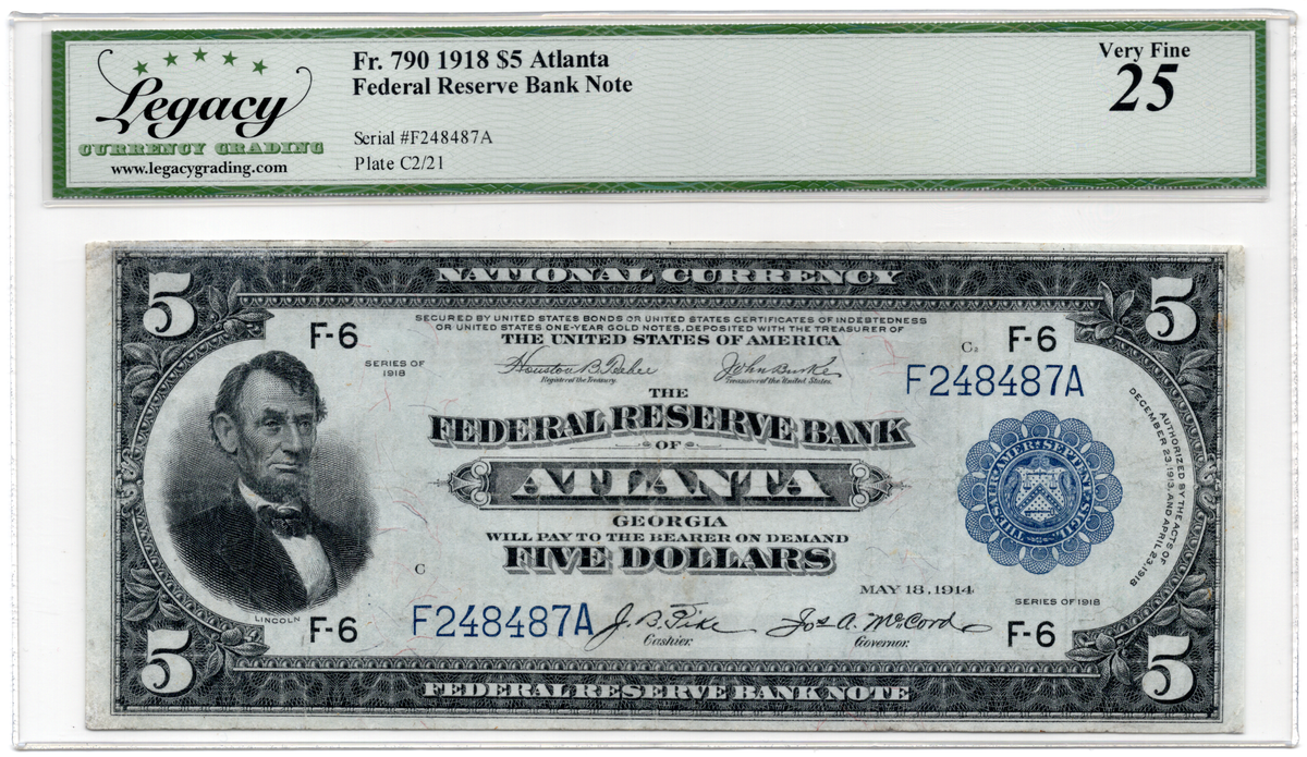 FR# 790 1918 $5 FRBN Atlanta