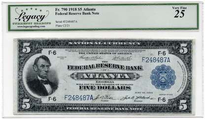 FR# 790 1918 $5 FRBN Atlanta
