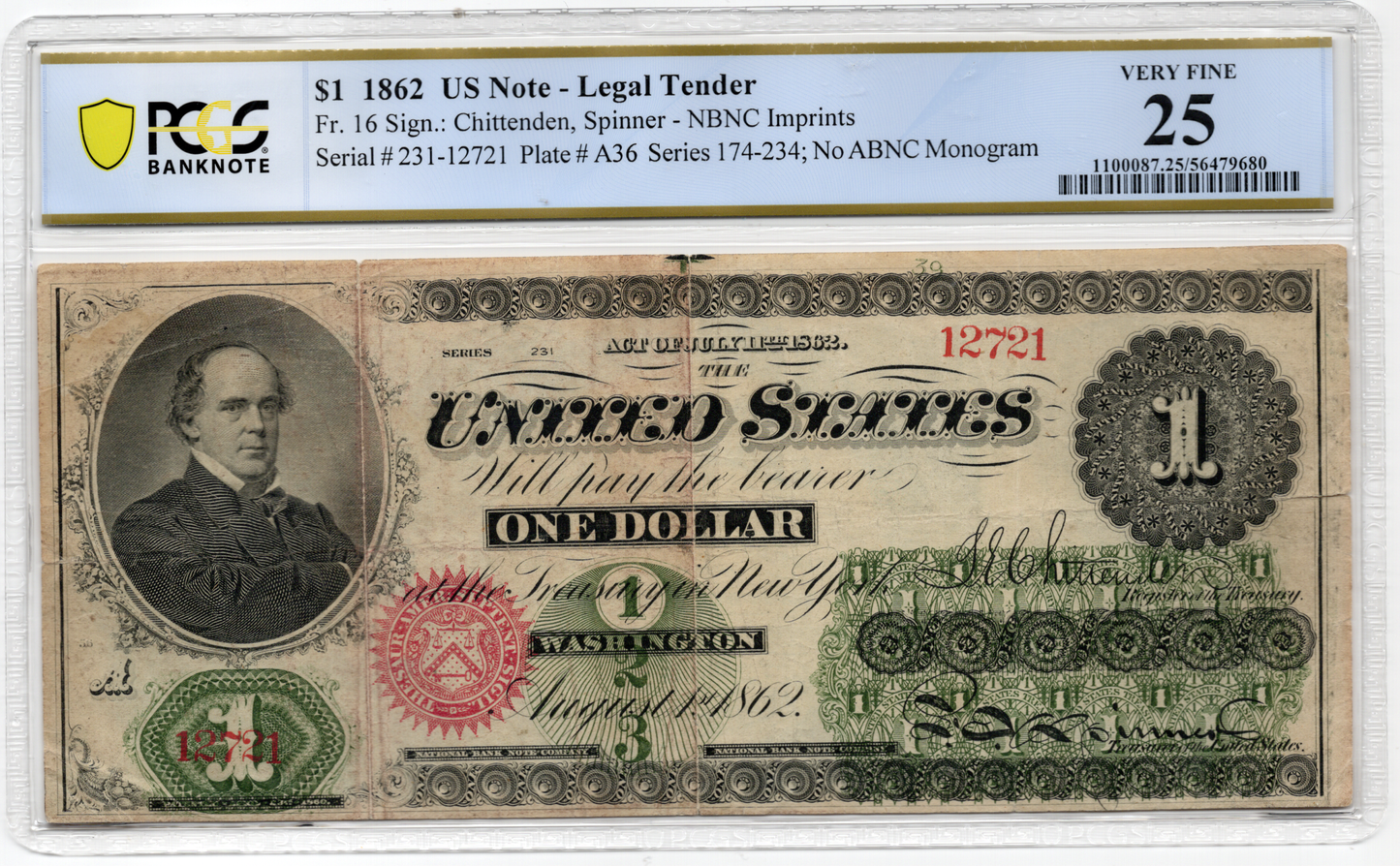 FR 16 1862 $1 Legal Tender NBNC Imprints