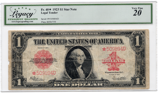 FR 40* 1923 $1 Legal Tender STAR SCARCE