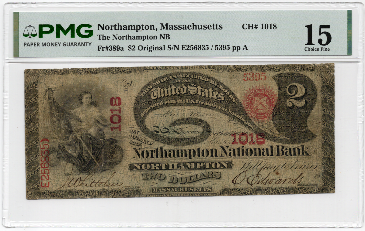 FR 389a $2 The Northampton NB of Northampton Massachusetts CH# 1018 LAZY DEUCE