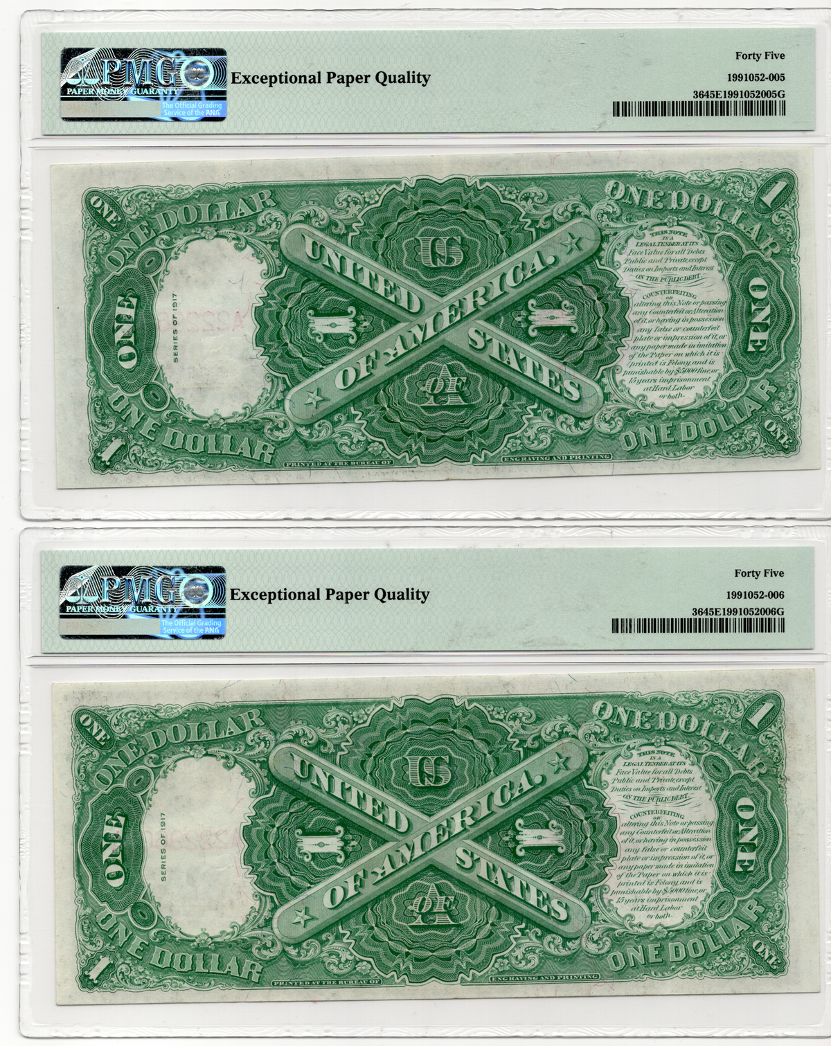 FR 36 1917 $1 Legal Tender CONSECUTIVE PAIR