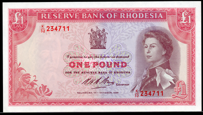 Rhodesia P# 28D 1968 Reserve Bank of Rhodesia 1 Pound