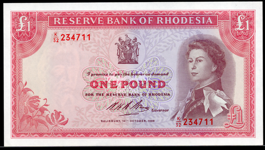 Rhodesia P# 28D 1968 Reserve Bank of Rhodesia 1 Pound