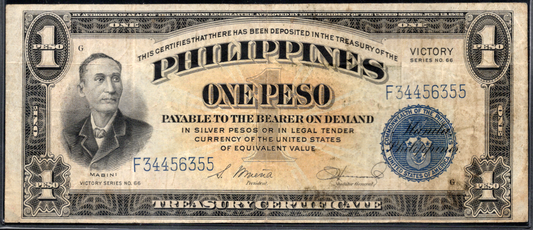 Philippines 1944 Treasury Certificate 1 Peso Victory Series
