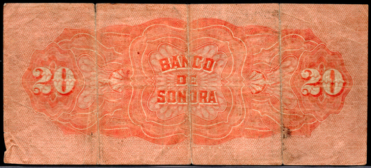 Mexico 1897-1911 Banco De Sonora 20 Pesos