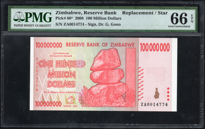 Zimbabwe P# 80 2008 Reserve Bank 100 Million Dollars REPLACEMENT/STAR