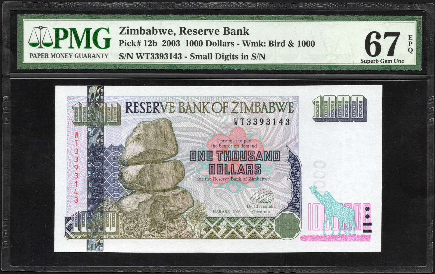 Zimbabwe P# 12b 2003 Reserve Bank $1000