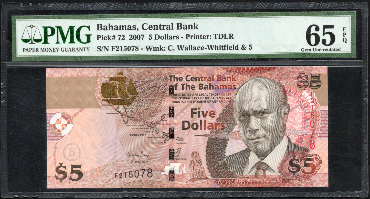 Bahamas P# 72 2007 Central Bank $5