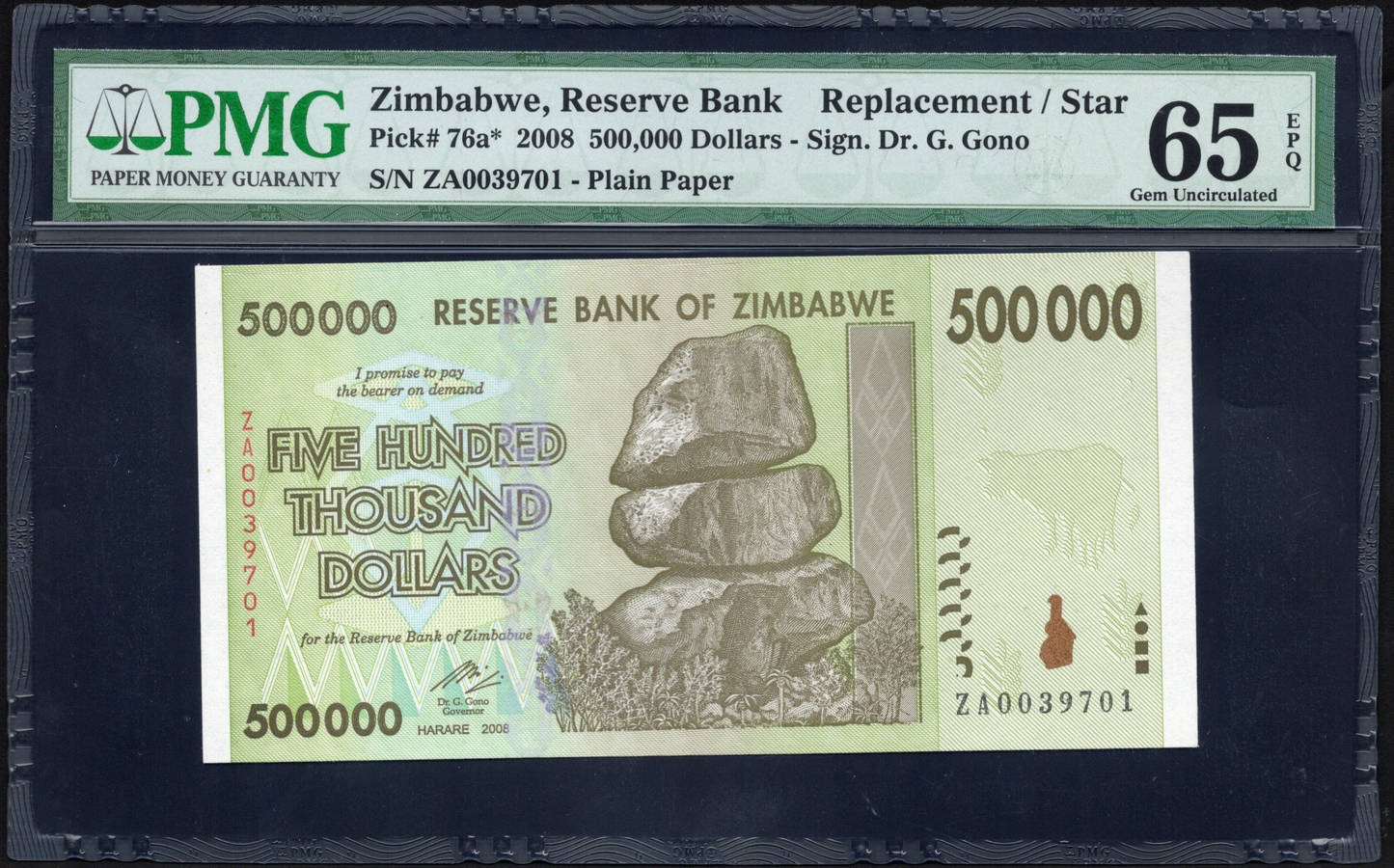 Zimbabwe P# 76a 2008 Reserve Bank $500000 REPLACEMENT/STAR