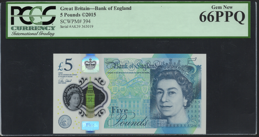 Great Britain P# 394 2015 Bank of England 5 Pounds