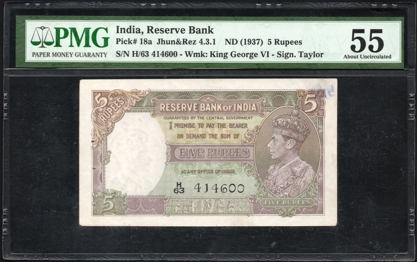 India P# 18a ND (1937) Reserve Bank 5 Rupees