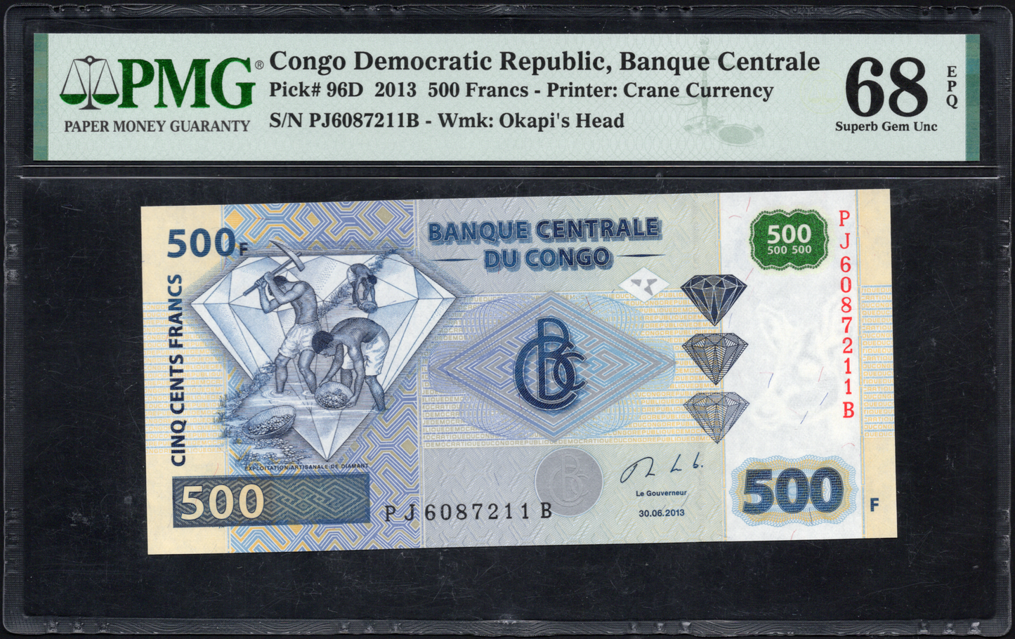 Democratic Republic of the Congo P# 96D 2013 Central Bank of Congo 500 Francs