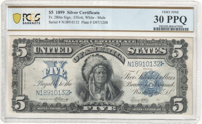 FR 280m 1899 $5 Silver Certificate, Mule, Blue