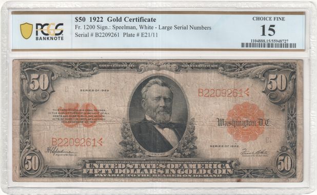 FR 1200 1922 $50 Gold Certificate
