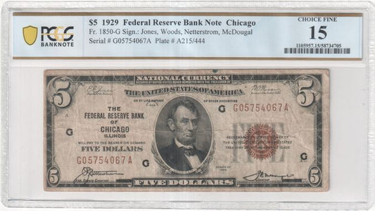 FR 1850-G 1929 $5 Federal Reserve Bank Note Chicago