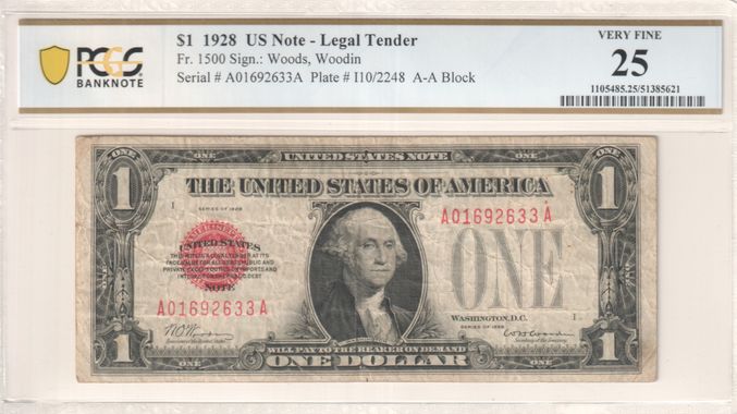 FR 1500 1928 $1 Legal Tender