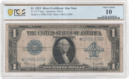 FR 237* 1923 $1 Silver Certificate, Blue, Star Note